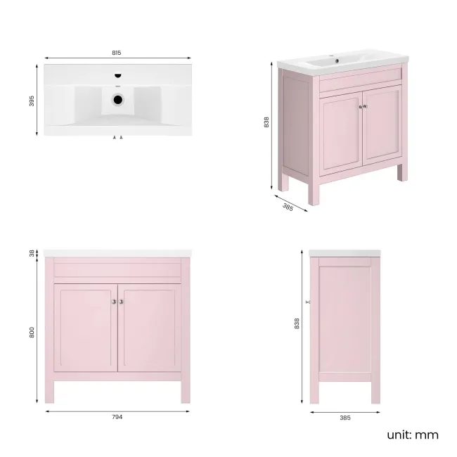 Bermuda Cashmere Pink Basin Vanity 800mm