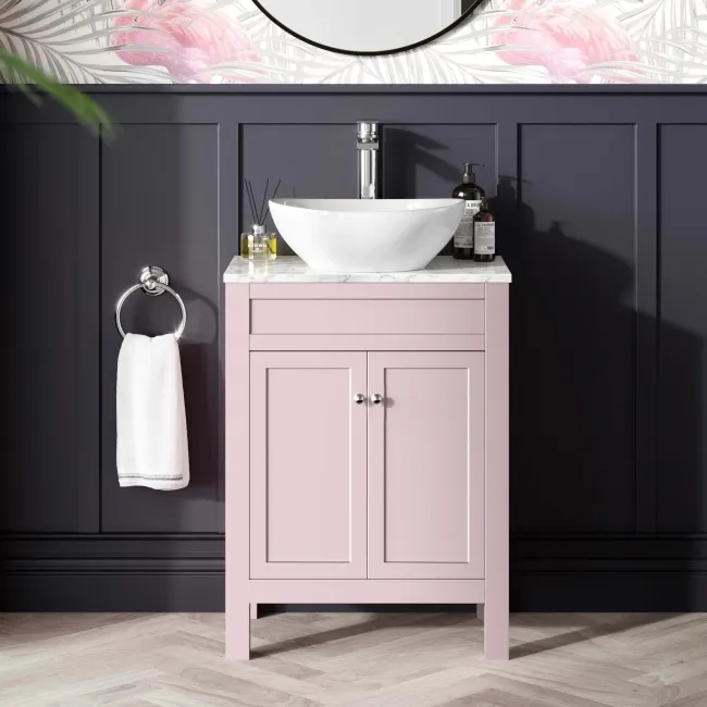 Bermuda Cashmere Pink Vanity with Marble Top & Oval Counter Top Basin 600mm