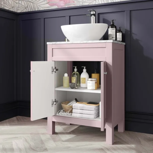 Bermuda Cashmere Pink Vanity with Marble Top & Oval Counter Top Basin 600mm