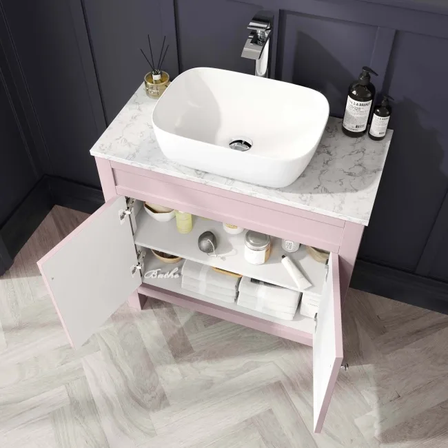 Bermuda Cashmere Pink Vanity with Marble Top & Curved Counter Top Basin 800mm