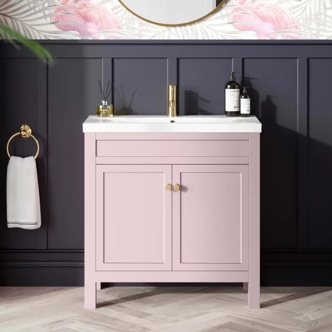 Bermuda Cashmere Pink Basin Vanity 800mm - Brushed Brass Accents