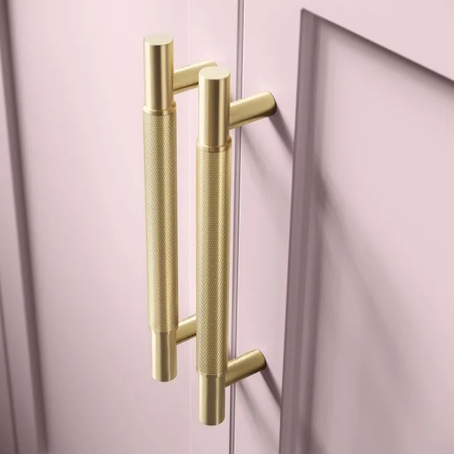 Bermuda Cashmere Pink Cabinet with Marble Top 600mm (Excludes Counter Top Basin) - Brass Knurled Handles