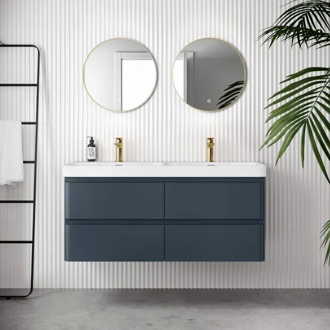 Corsica Inky Blue Wall Hung Double Basin Drawer Vanity 1200mm
