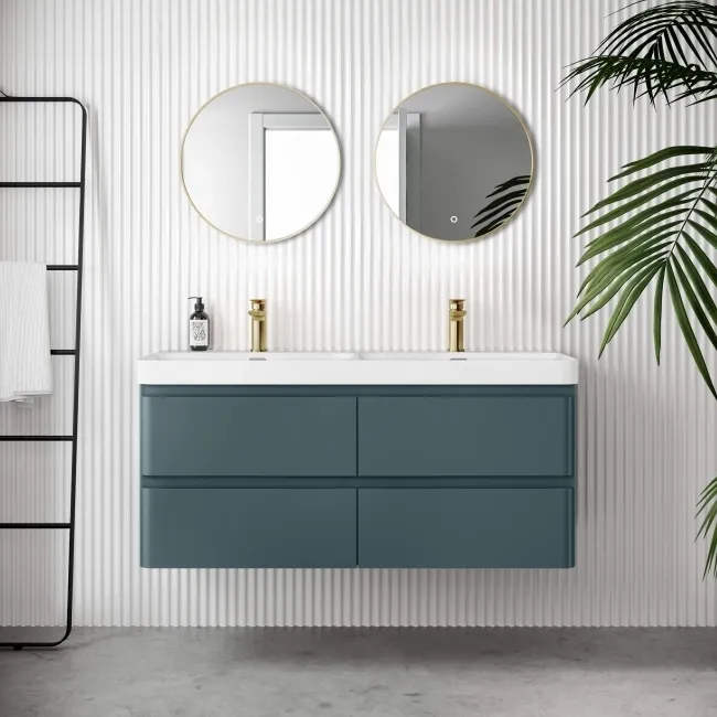 Corsica Midnight Green Wall Hung Double Basin Drawer Vanity 1200mm