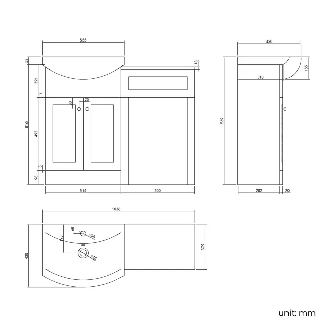 Capri Cotton White Basin Vanity and Back To Wall Unit 1050mm (Excludes Toilet) - Chrome Handles
