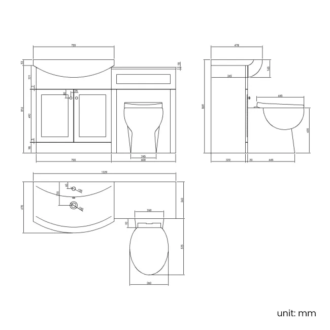 Capri Cotton White Combination Vanity Basin and Austin Toilet 1350mm - Chrome Handles