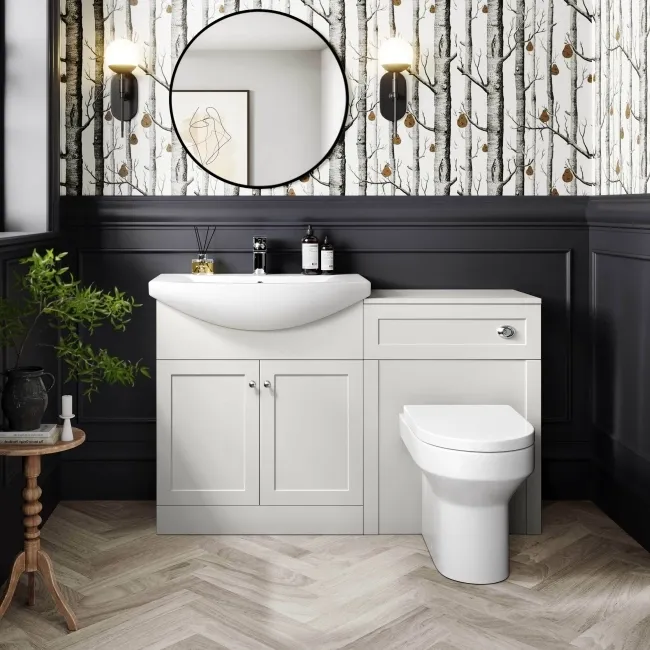 Capri Cotton White Combination Vanity Basin and Denver Toilet 1350mm - Chrome Handles