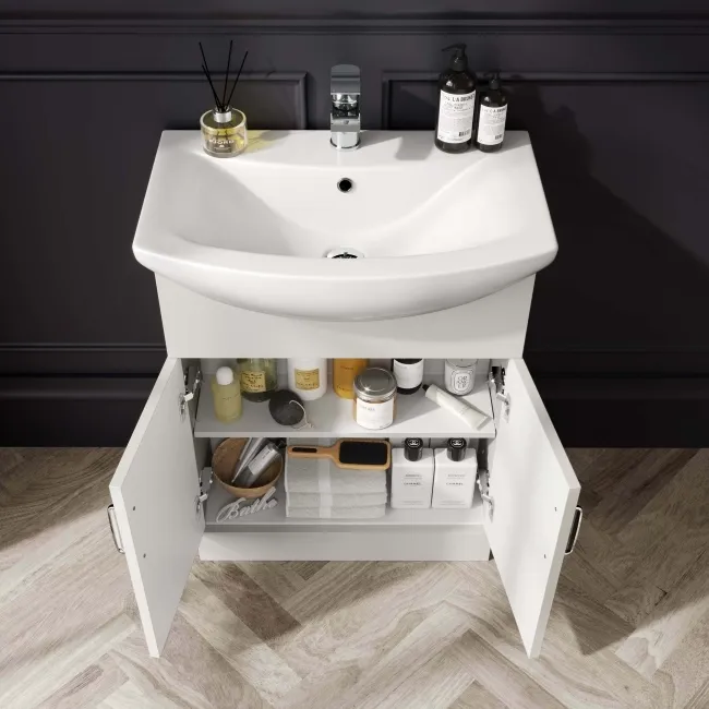 Capri Cotton White Vanity with Semi Recessed Basin 650mm - Traditional Handles