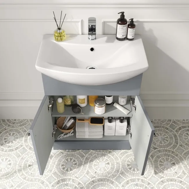 Capri Fog Grey Vanity with Semi Recessed Basin 650mm - Brushed Handles
