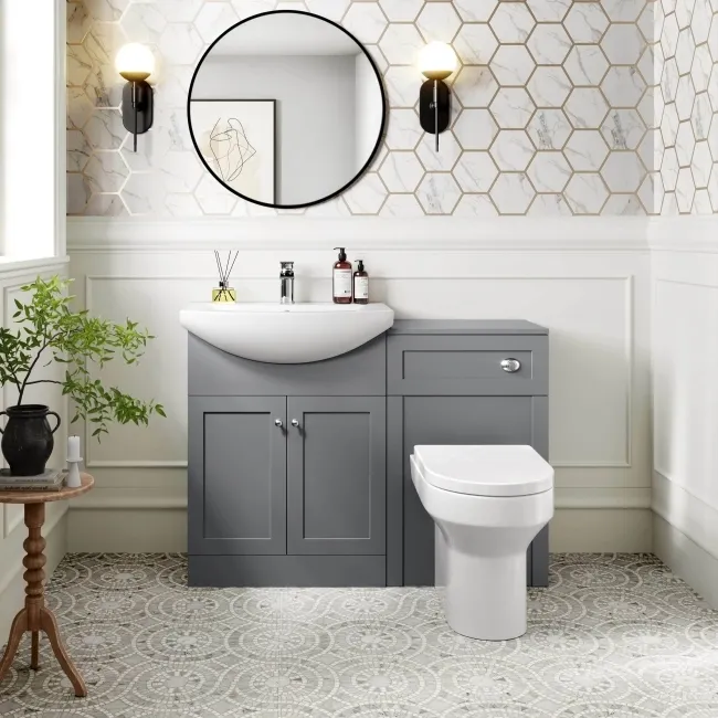 Capri Fog Grey Combination Vanity Basin and Denver Toilet 1150mm - Chrome Handles