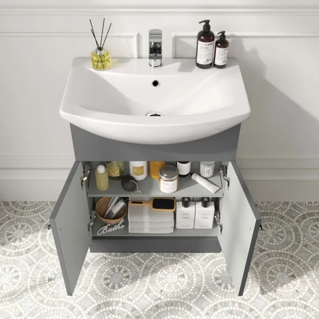 Capri Slate Grey Vanity with Semi Recessed Basin 650mm - Brushed Handles