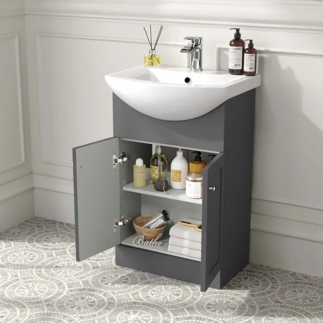 Capri Slate Grey Basin Vanity and Back To Wall Unit 1050mm (Excludes Toilet) - Chrome Handles