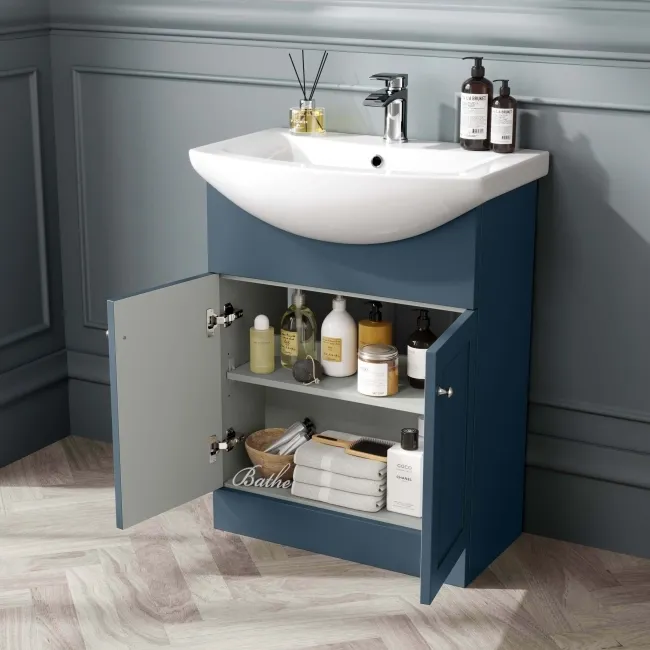 Capri Navy Blue Vanity with Semi Recessed Basin 650mm - Brushed Handles