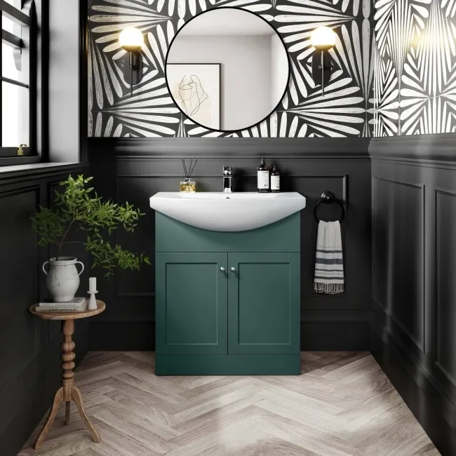 Capri Mystic Green Vanity with Semi Recessed Basin 750mm - Brushed Handles