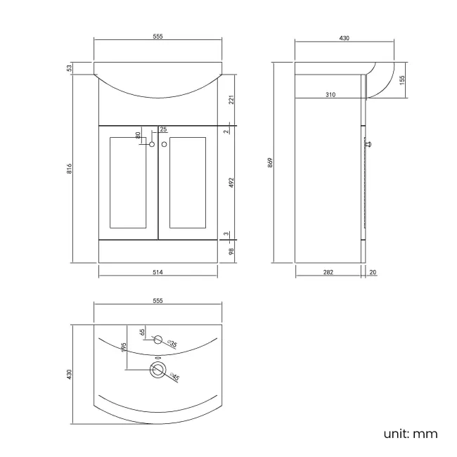 Capri Mystic Green Vanity with Semi Recessed Basin 550mm - Chrome Handles