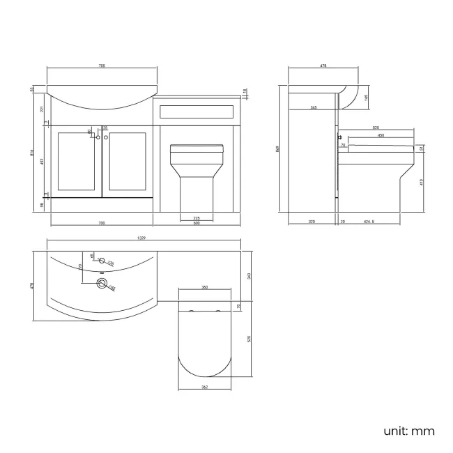 Capri Mystic Green Combination Vanity Basin and Denver Toilet 1350mm - Chrome Handles
