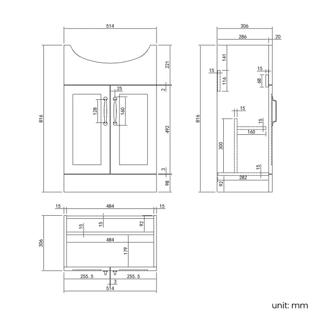 Capri Mystic Green Vanity with Semi Recessed Basin 550mm - Traditional Handles