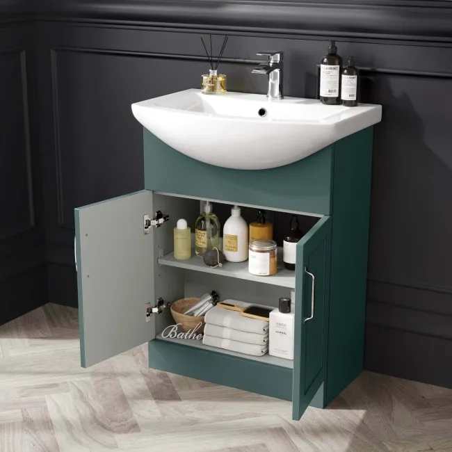 Capri Mystic Green Vanity with Semi Recessed Basin 650mm - Traditional Handles