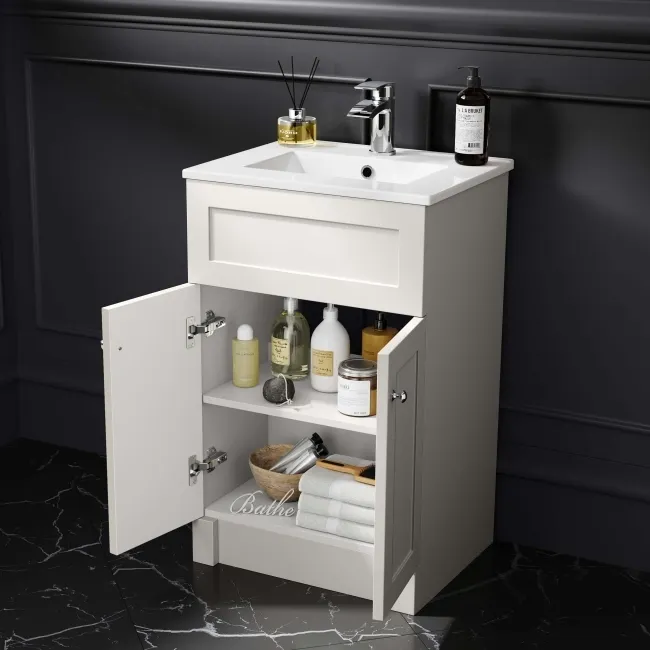 Milos Cotton White Basin Vanity 500mm - Chrome Handles