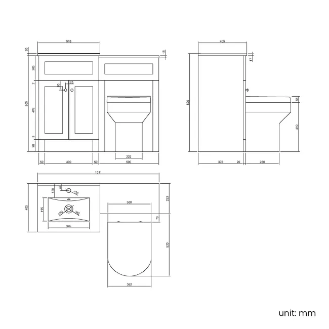 Milos Cotton White Combination Vanity Basin and Denver Toilet 1000mm - Chrome Handles