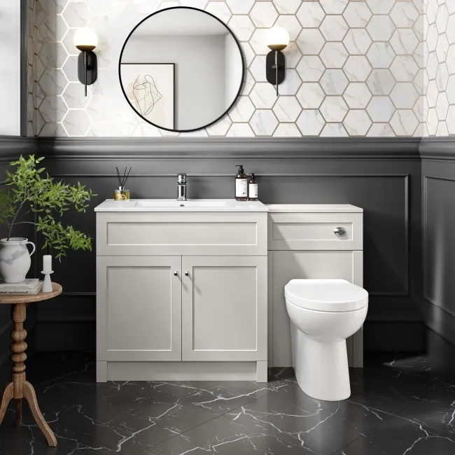 Milos Cotton White Combination Vanity Basin and Austin Toilet 1300mm - Chrome Handles