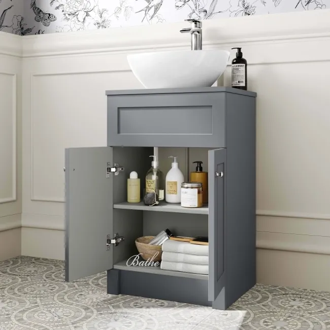 Milos Fog Grey Vanity with Oval Basin 500mm - Brushed Handles