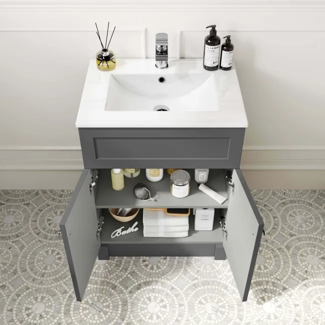 Milos Slate Grey Basin Vanity 600mm - Brushed Handles
