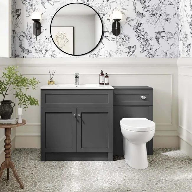 Milos Slate Grey Combination Vanity Basin and Austin Toilet 1300mm - Chrome Handles