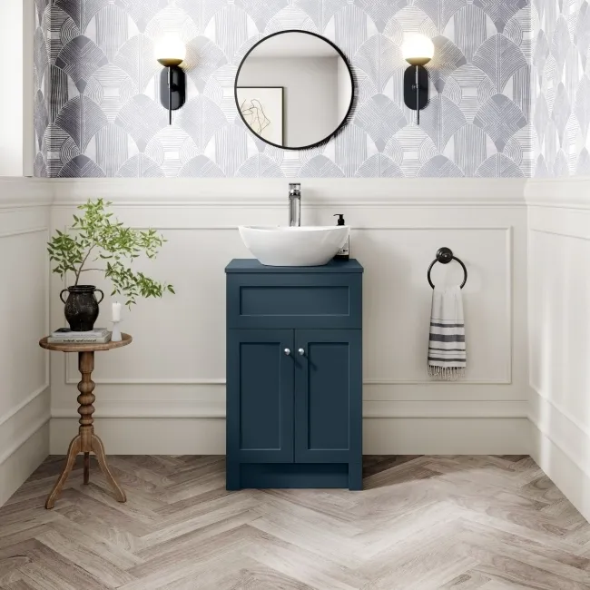 Milos Navy Blue Vanity with Oval Basin 500mm - Brushed Handles
