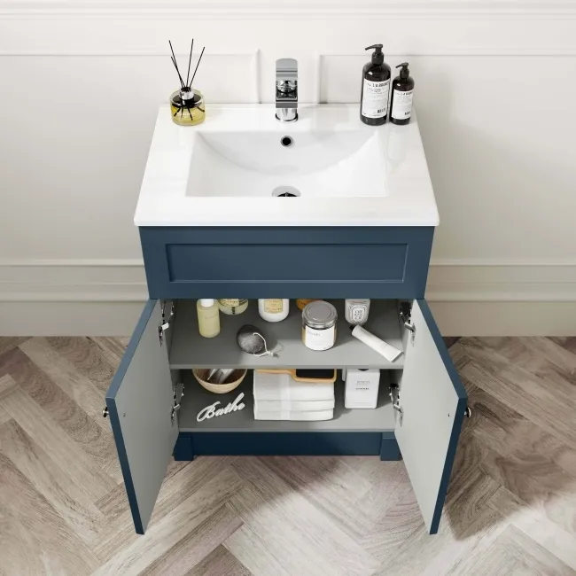 Milos Navy Blue Combination Vanity Basin and Austin Toilet 1100mm - Chrome Handles