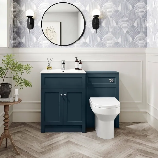 Milos Navy Blue Combination Vanity Basin and Denver Toilet 1100mm - Chrome Handles