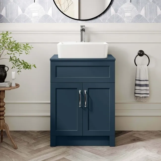 Milos Navy Blue Vanity with Troy Basin 600mm - Traditional Handles