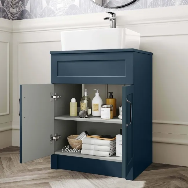 Milos Navy Blue Vanity with Troy Basin 600mm - Traditional Handles