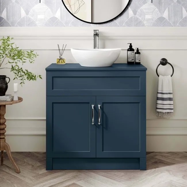 Milos Navy Blue Vanity with Oval Basin 800mm - Traditional Handles