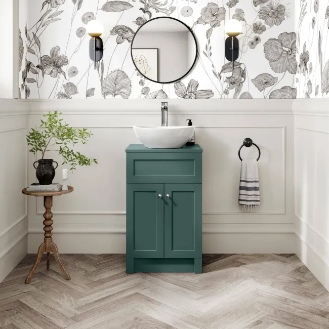 Milos Mystic Green Vanity with Oval Basin 500mm - Brushed Handles