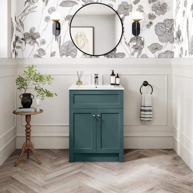 Milos Mystic Green Basin Vanity 600mm - Chrome Handles