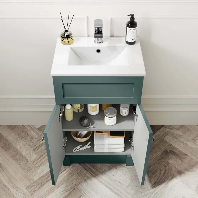 Milos Mystic Green Combination Vanity Basin and Denver Toilet 1000mm - Chrome Handles