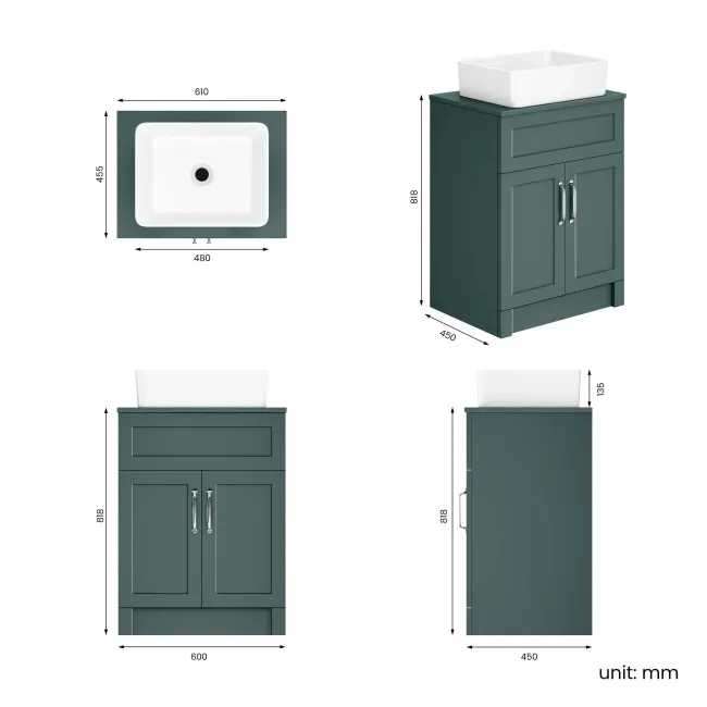 Milos Mystic Green Vanity with Troy Basin 600mm - Traditional Handles