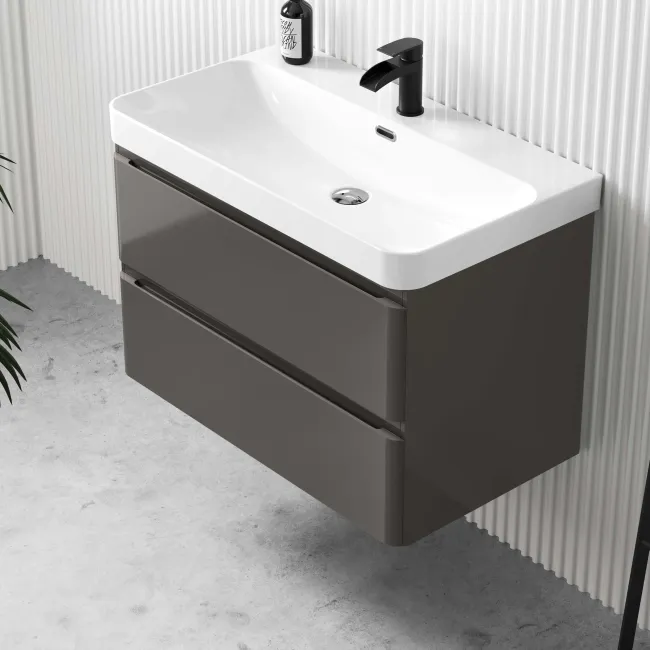 Corsica Tungsten Grey Wall Hung Basin Drawer Vanity 800mm