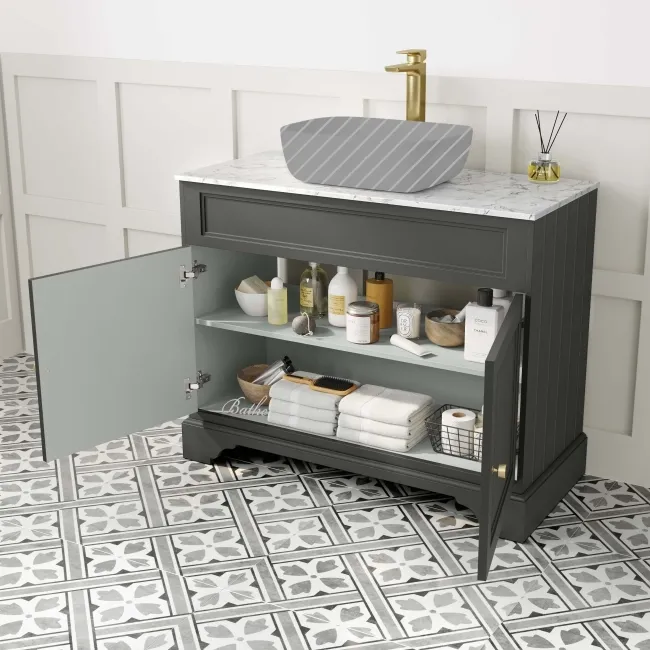 Lucia Graphite Grey Cabinet with Marble Top 1030mm (Excludes Counter Top Basin) - Brushed Brass Accents