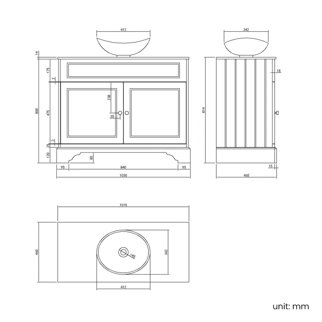 Lucia Graphite Grey Vanity with Marble Top & Oval Counter Top Basin 1030mm - Brushed Brass Accents