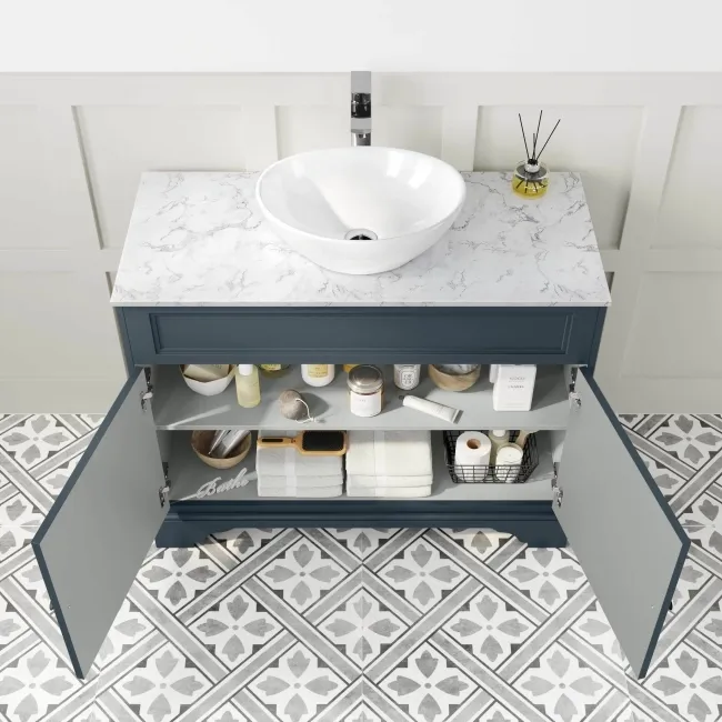 Lucia Inky Blue Vanity with Marble Top & Oval Counter Top Basin 1030mm