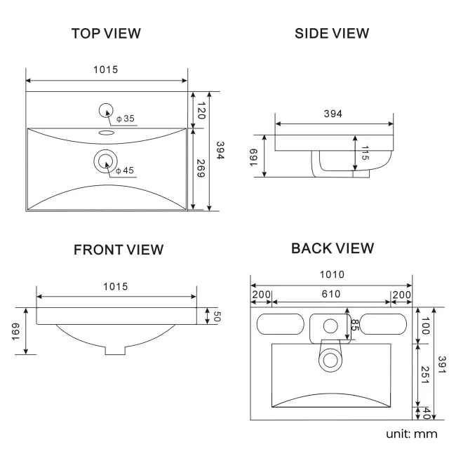 Elba Graphite Grey Wall Hung Basin Drawer Vanity 1000mm - Black Accents