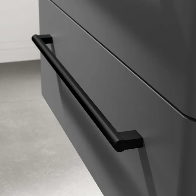 Omaha Slate Grey Wall Hung Drawer Vanity with Marble Top & Marin Basin 800mm - Black Accents