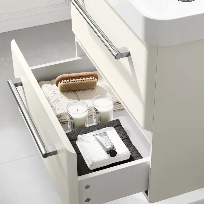 Omaha Linen White Wall Hung Basin Drawer Vanity 600mm