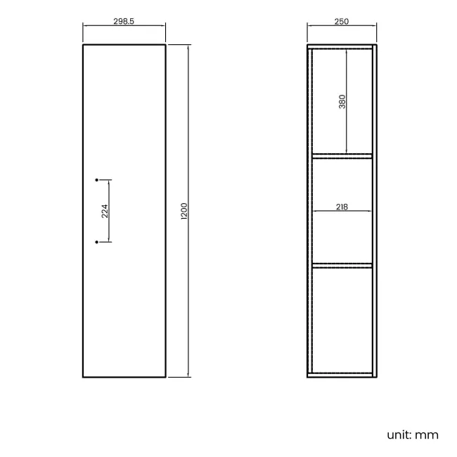 Avon Gloss White Wall Hung Tall Cabinet 1200x300mm