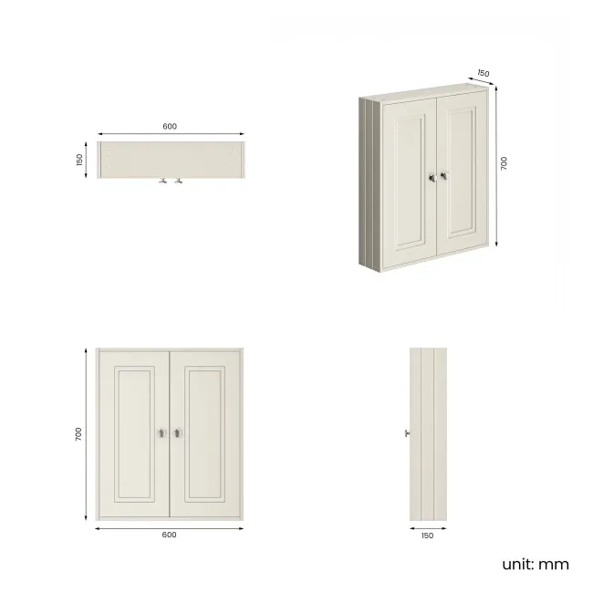Chalk White Wall Hung Cabinet 700x600mm