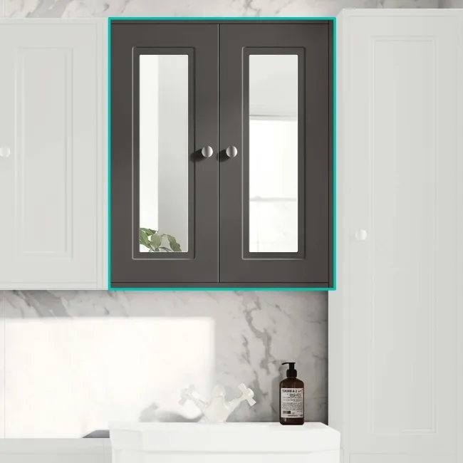 Graphite Grey Wall Hung Mirror Cabinet 700x600mm