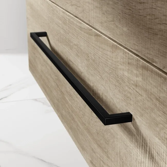 Elba Dawn Oak Wall Hung Drawer Vanity with Marble Top & Curved Counter Top Basin 1000mm - Black Accents