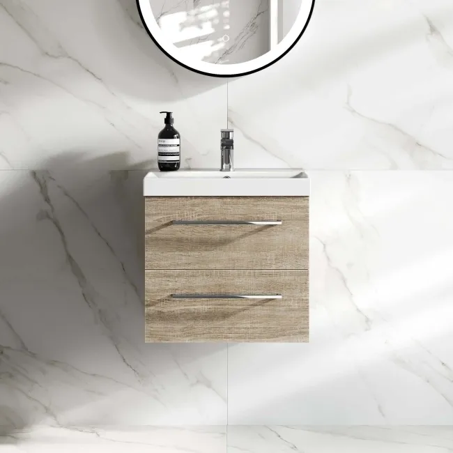 Elba Dawn Oak Wall Hung Basin Drawer Vanity 500mm